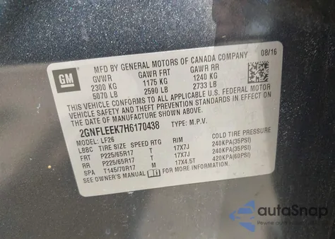 2017 Chevrolet Equinox Ls z USA, uszkodzony, nr VIN 2GNFLEEK7H6170438